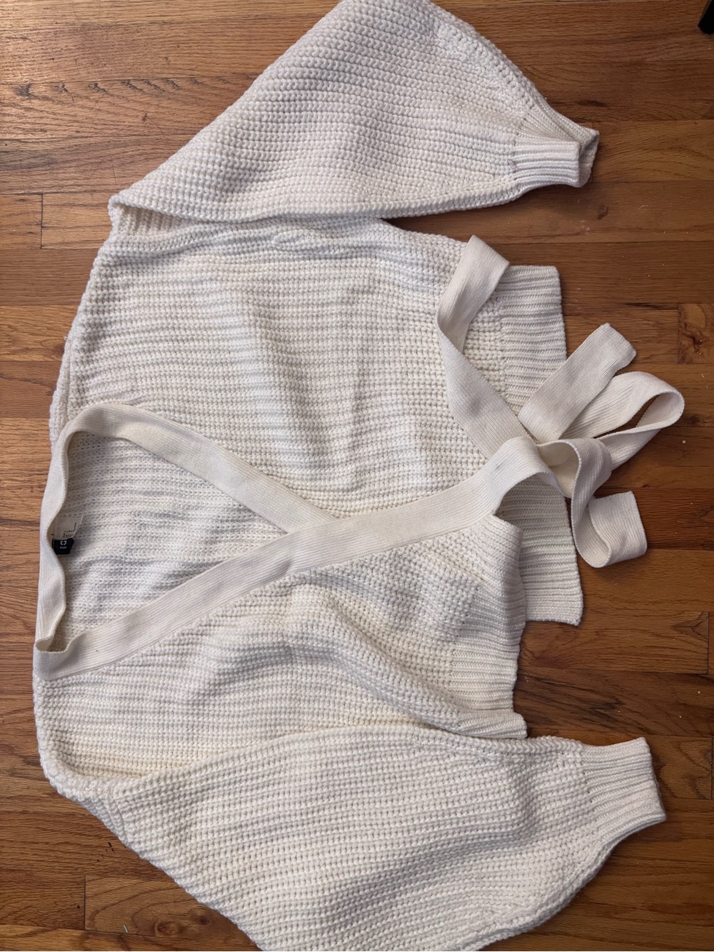 Divided Cream Knit Wrap Cardigan with Tie